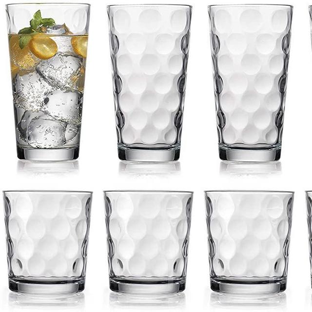 HE Modern Drinking Glasses Set, 12-Count Galaxy Glassware, Includes 6 Cooler Glasses(17oz) 6 DOF Glasses(14oz)12-piece Elegant Glassware Set