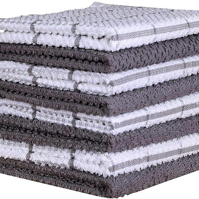 AMOUR INFINI Cotton Terry Kitchen Dish Cloths | Set of 8 | 12 x 12 Inches | Super Soft and Absorbent |100% Cotton Dish Rags | Perfect for Household and Commercial Uses | Light Gray