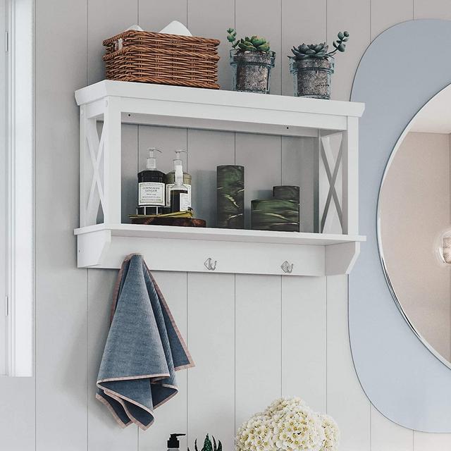 Wall Mounted Cross Frame Shelf with Hook Rack - RiverRidge Home