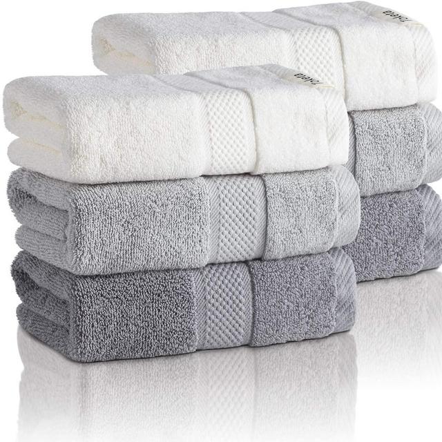 Toketa Premium Hand Towels for Bathroom Combed Cotton Hand Towels Absorbent Soft Cotton Hand Towels for Bathroom, Hand & Face Washcloths Set 13 x 30 Inches Pack of 6 Beige & Grey