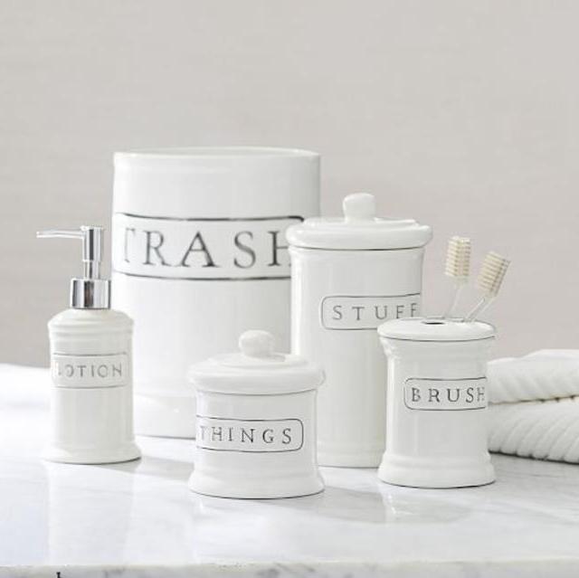Ceramic Text Bath Accessories - Waste Basket