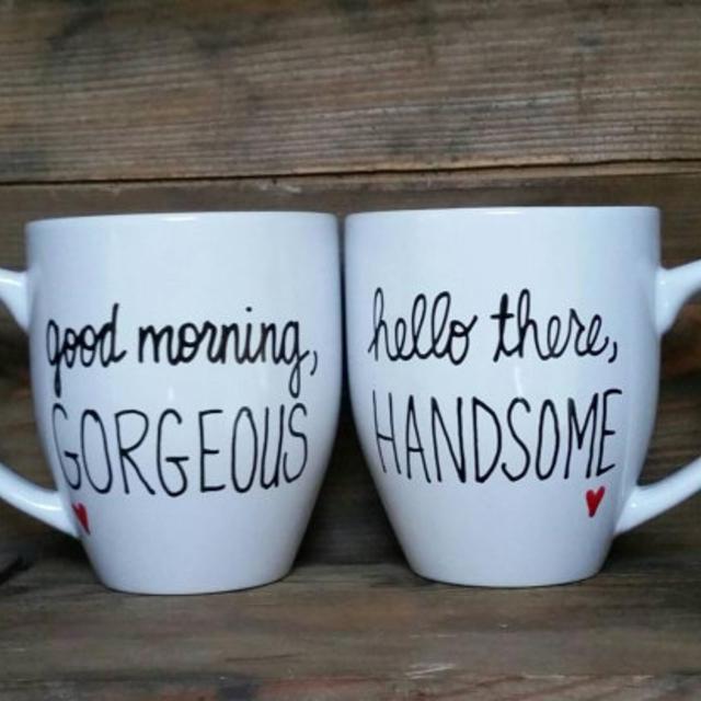 hello there handsome good morning gorgeous mug, his and her mug, wedding set, gift for bridal part, his and her mug set