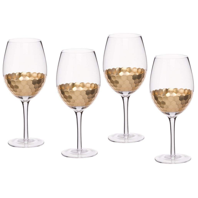 Wine Glasses 4 Pack Glassware Set, Gold Plated Premium Drinkware Toasting Glasses, Holiday Party Gifts