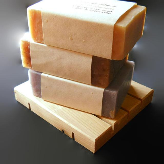 Cedar Soap Dish and 3 Bars of Homemade Soap