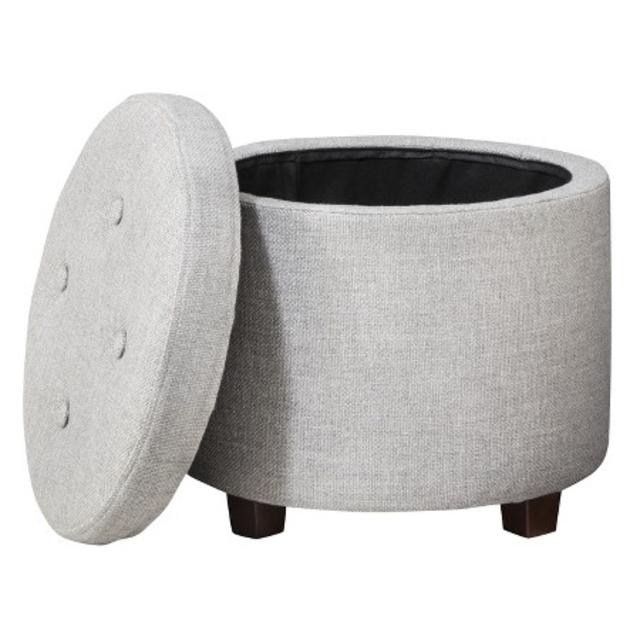 Round Tufted Storage Ottoman Gray Textured Weave - Threshold™