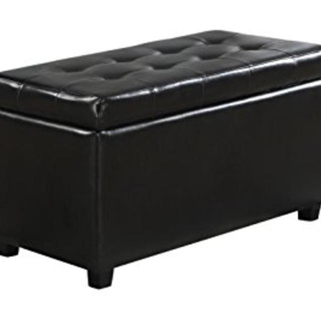 Simpli Home Cosmopolitan Faux Leather Rectangular Storage Ottoman Bench, Medium, Midnight Black