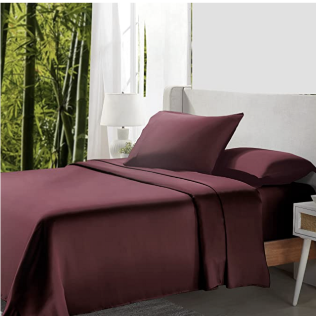 California Design Den Rayon from Bamboo Sheets Queen Size Bed Luxury Silk Sheets 4 Piece Sheet Set, Cooling Sheets, Burgundy Bedsheets with Snug Fitted Deep Pockets (Queen, Burgundy)