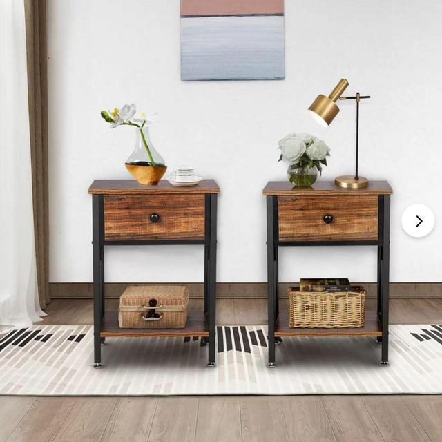 Brown Urbana 1 Drawer Iron Nightstand (Set of 2)