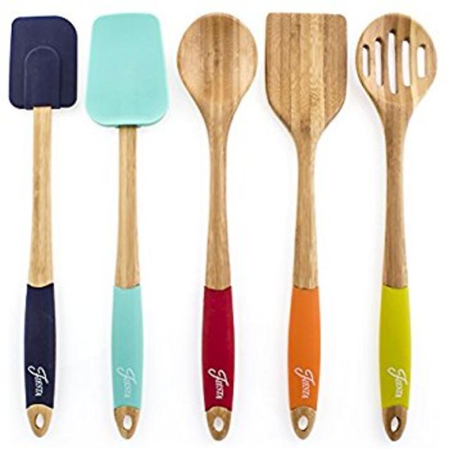 Fiesta 5-Piece Bamboo and Silicone Utensil Set