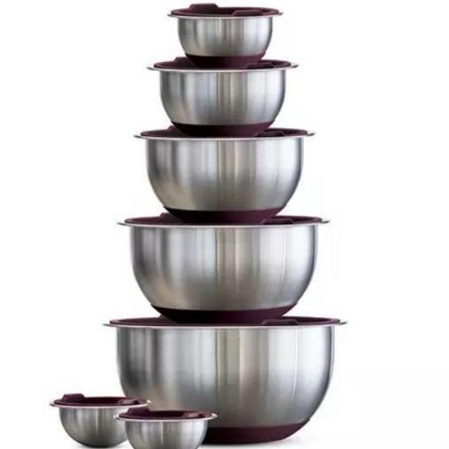 Tramontina 14-Piece Covered Stainless-Steel Mixing Bowl Set (Purple)
