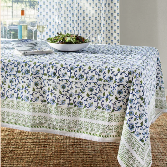 Moonlit Taj ~ Elegant Floral Turquoise Indian Tablecloth