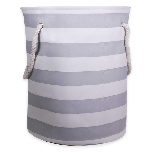 Striped Canvas Fabric Hamper in Grey