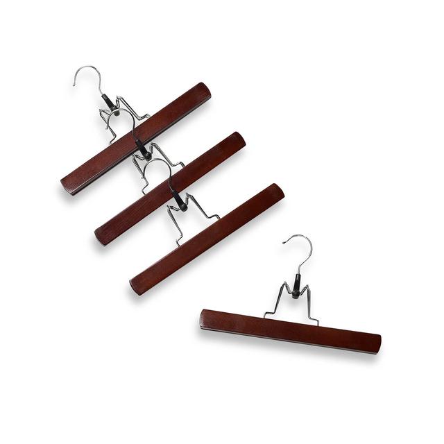 11-Inch Trouser Hangers with Clamps in Red Mahogany Wood (Set of 4)