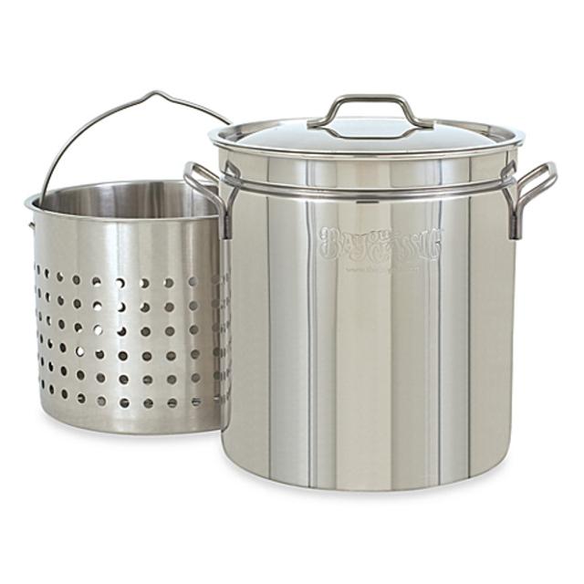 Bayou Classic 24-Quart Stock Pot with Basket and Vented Lid in Stainless Steel