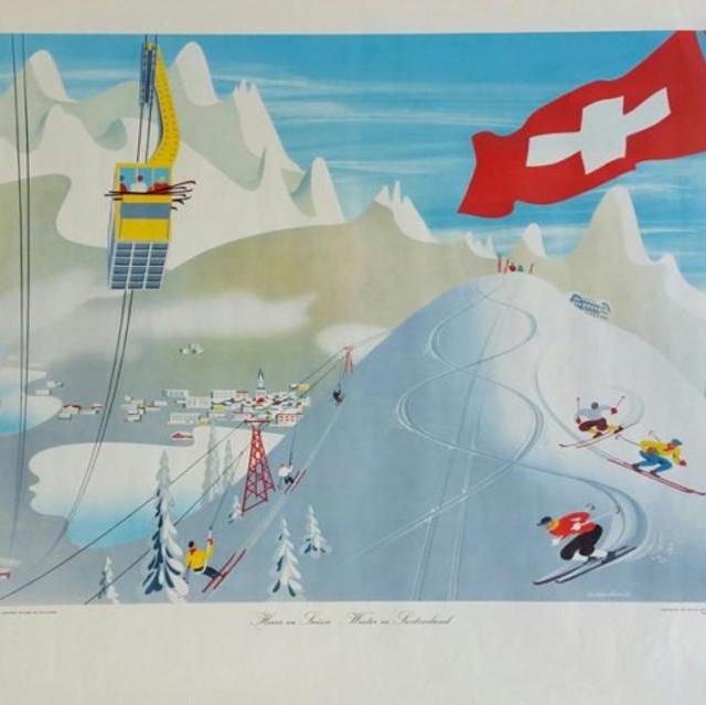 Winter in Switzerland Vintage Ski Poster
