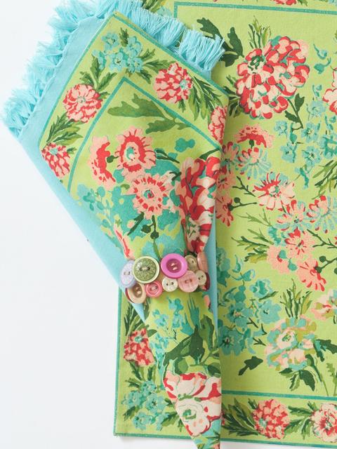 Zinnia Garden Napkin Bundle Set/4 - Lime - by April Cornell