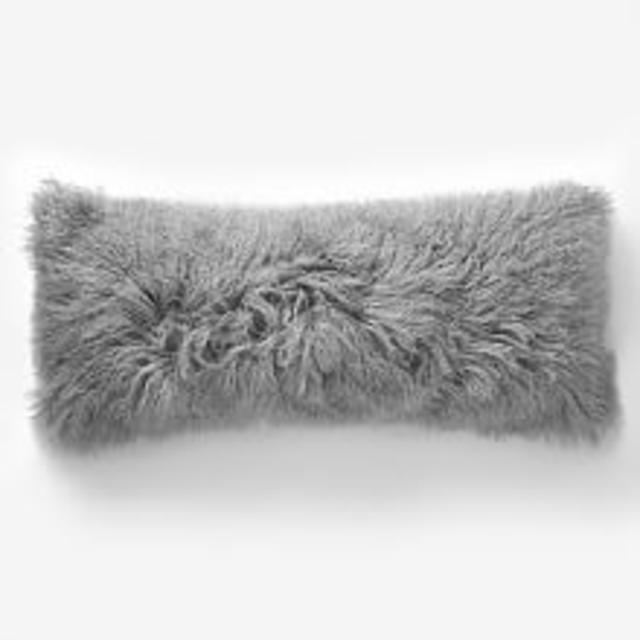 Mongolian Lamb Pillow Cover - Platinum (14"x36")