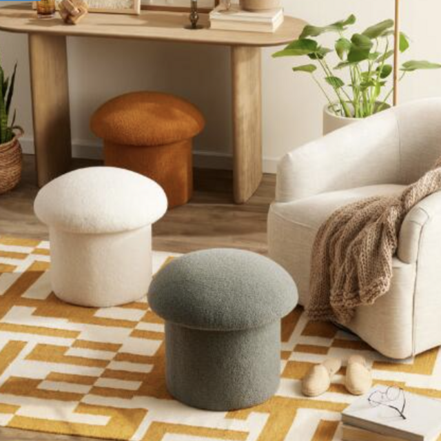 Round Faux Sherpa Mushroom Upholstered Storage Ottoman