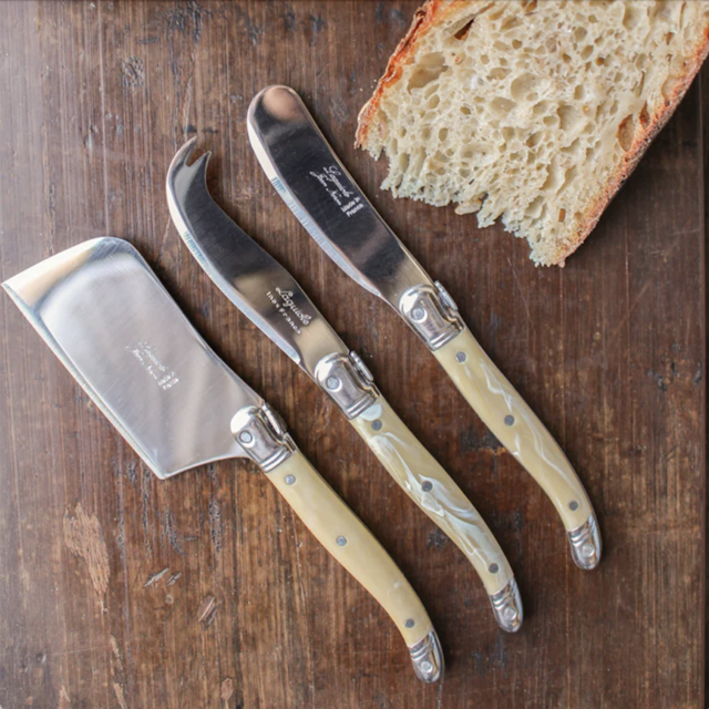 Mini Cheese Knife Set - Pale Horn, Set of 3 Utensils, Boxed