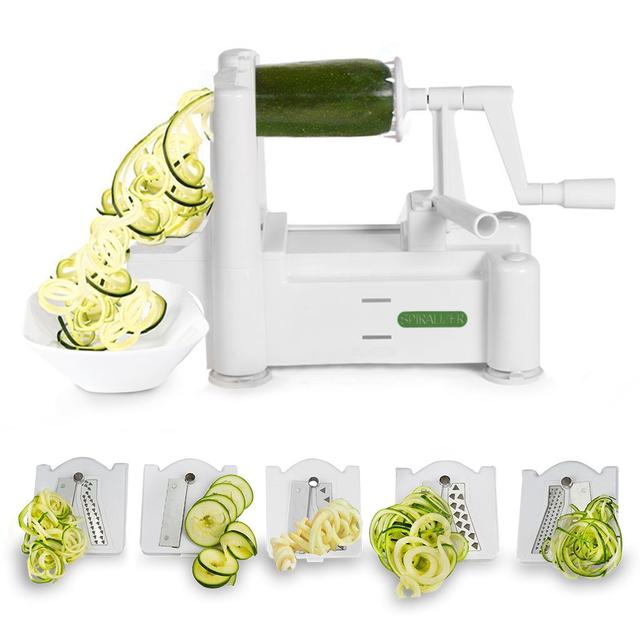 Spiralizer 5-Blade Vegetable Slicer, Strongest-and-Heaviest Duty, Best Veggie Pasta & Spaghetti Maker for Low Carb/Paleo/Gluten-Free Meals, With 3 Exclusive Recipe eBooks