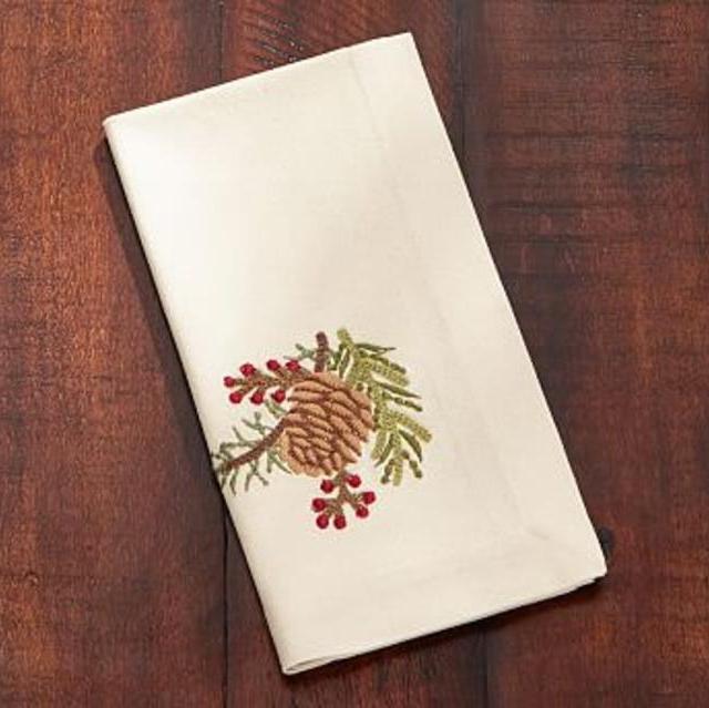 Pinecone & Berry Embroidered Napkin, Set of 4