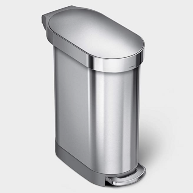 simplehuman 45 Liter / 12 Gallon Slim Hands-Free Kitchen Step Trash Can with Liner Rim, Brushed Stainless Steel