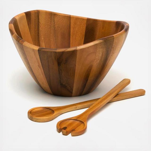 Lipper Acacia - Wave Salad Serving Bowl with Servers