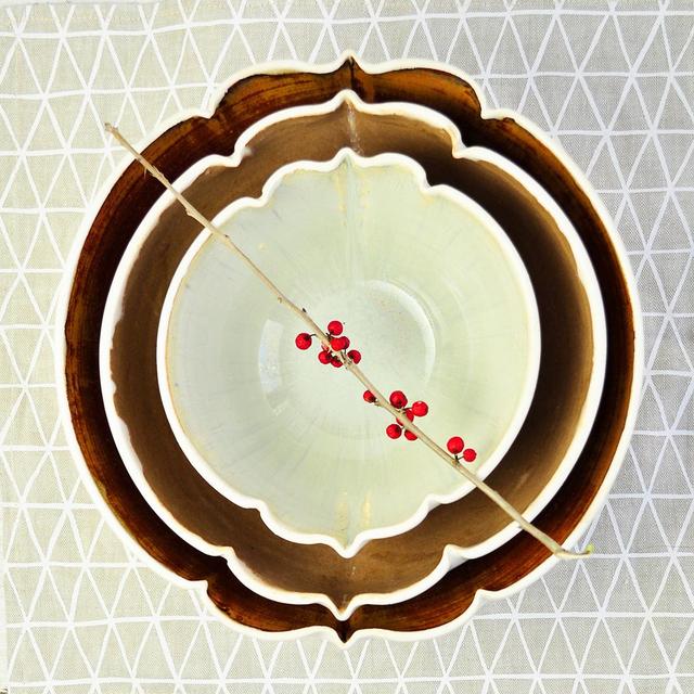 Arabesque nesting bowl set in River Journey from Lee Wolfe Pottery