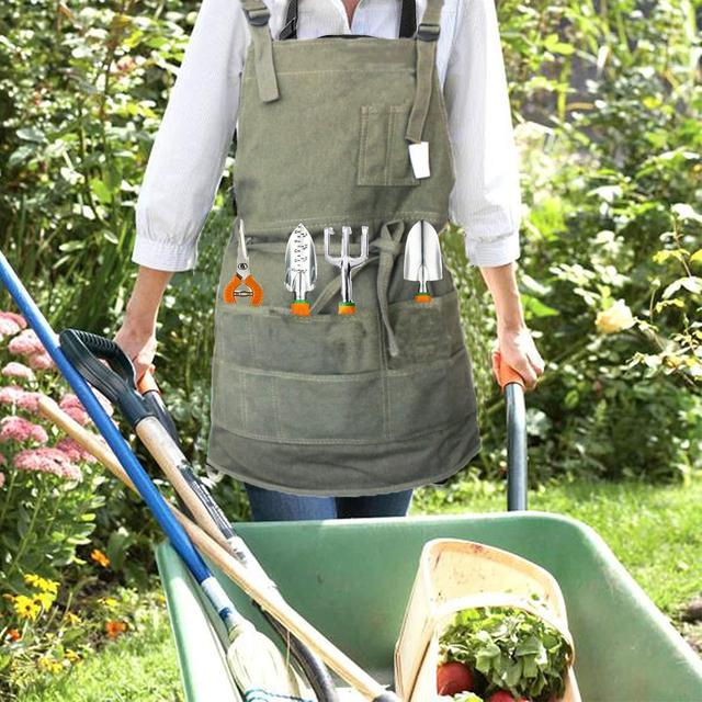Tour Artist Canvas Apron with Pockets Painting Apron Painter Adjustable Neck Strap/Waist Ties Gardening Waxed Aprons for Women Men Adults, Adjustable M-XXL