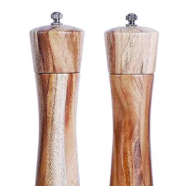 Wooden Salt and Pepper Grinder Set, Manual Pepper Mill with Wood Spoon, Adjustable Coarseness and 3OZ Capacity for Kitchen, Pack of 2…