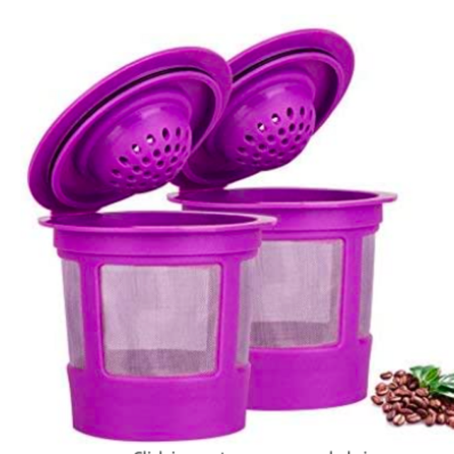 Maxware 2 Reusable Refillable Coffee Filters For Keurig Family 2.0 and 1.0 Brewers Fits K200, K300/K350/K360, K450/K460, K500/K550/K560/K575 (Purple, 2)