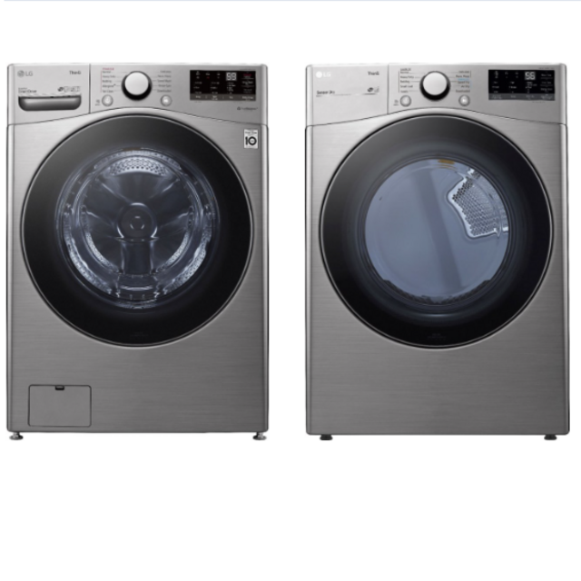 LG-Smart Front Load Washer with Steam and 6Motion Technology and 7.4 Cu. Ft. Stackable Smart Electric Dryer with Built In Intelligence - Graphite steel