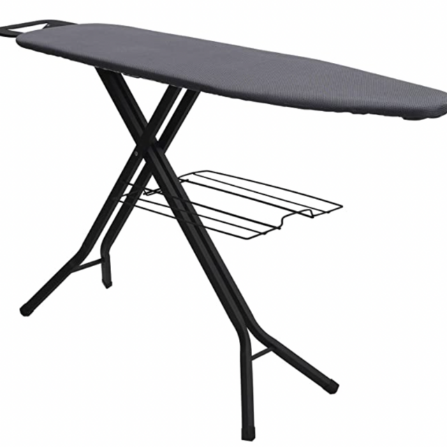 Household Essentials Black and Grey Deluxe Steel Top Ironing Board with Iron Rest and Clothes Rack