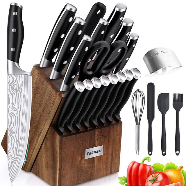 Knife set, 23 PCS Kitchen Knife Set with Block & Sharpener Rod, High Carbon Stainless Steel chef knife set, Ultra Sharp, Full-Tang Design