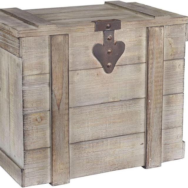 Household Essentials White Washed Rustic Decorative Wooden Trunk, Medium