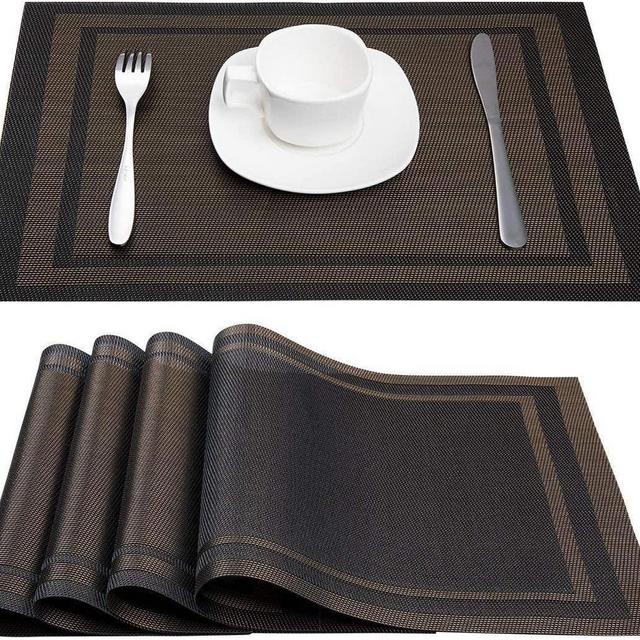 Artand Placemats, Heat-Resistant Placemats Stain Resistant Anti-Skid Washable PVC Table Mats Woven Vinyl Placemats, Set of 6 (Blue)