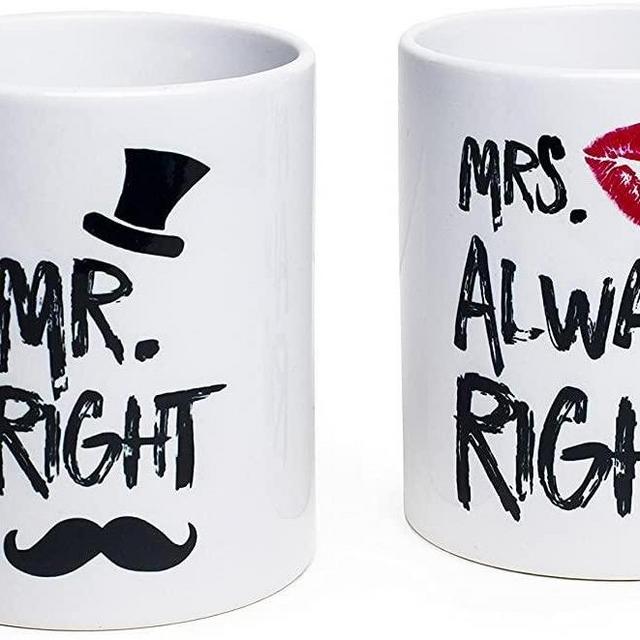 Funny Wedding Gifts - Mr. Right and Mrs. Always Right Coffee Novelty Mug Set - Engagement Gifts for Couples