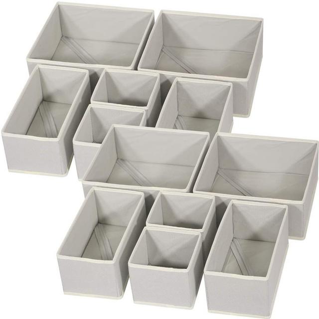 DIOMMELL 12 Pack Foldable Cloth Storage Box Closet Dresser Drawer Organizer Fabric Baskets Bins Containers Divider for Baby Clothes Underwear Bras Socks Lingerie Clothing,Grey 444