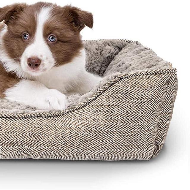 FURTIME Durable Dog Bed for Large Medium Small Dogs Soft Washable Pet Bed Breathable Rectangle Sleeping Bed Anti-Slip Bottom (19" x 16" x 6", Brown)