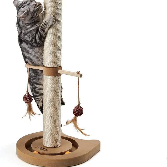 PEEKAB Cat Scratching Post Kitten Sisal Scratcher Tree Cat Tracking Interactive Toys for Kittens and Small Cats- 25 inches Beige