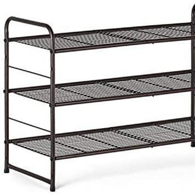 Auledio 3-Tier Shoe Rack, Stackable and Adjustable Multi-Function Wire Grid Shoe Organizer Storage, Extra Large Capacity, Space Saving, Fits Boots, High Heels, Slippers and More (Bronze)