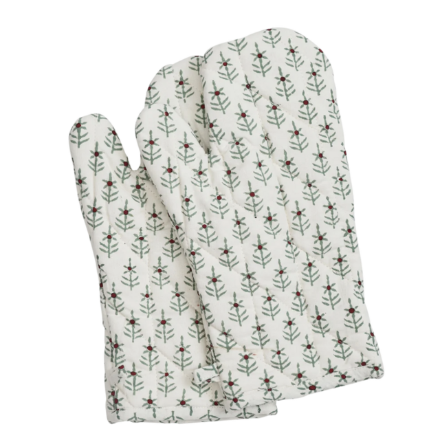 Winterberry Block Print Oven Mitts