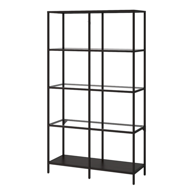 VITTSJÖ Shelf unit, black-brown/glass39 3/8x68 7/8 "
