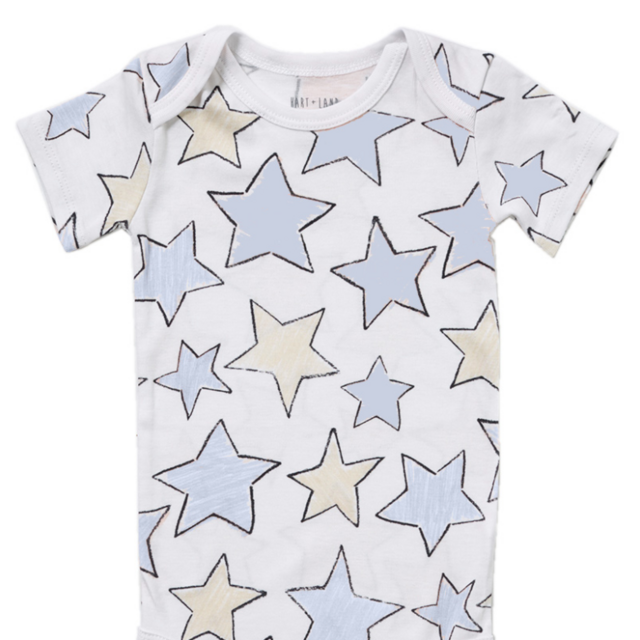 HART + LAND Blue Baby/Toddler Organic Short Sleeve Lap Shoulder Bodysuit - Large Star