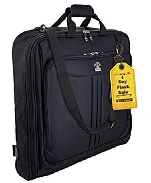 Zegur 40-Inch 3 Suit Carry On Travel Garment Bag With Adjustable Shoulder Strap and Multiple Organizer Pockets - Black