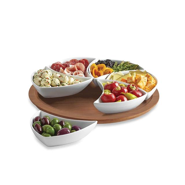 B. Smith Lazy Susan Swirl Server, 6 Pieces Division Tray
