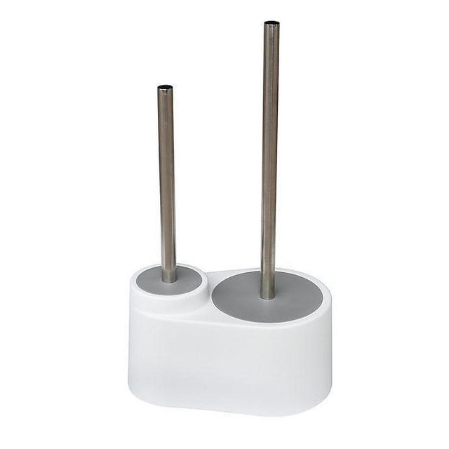 Simply Essential™ Metal/Plastic Toilet Brush and Plunger Set in White/Silver