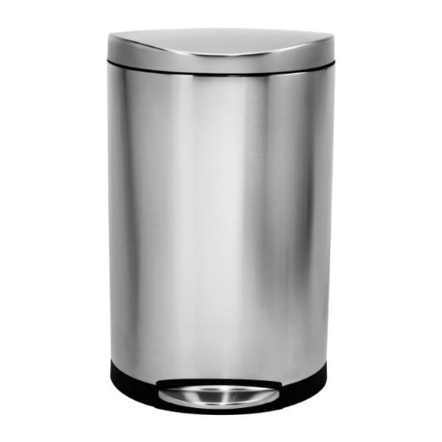 simplehuman Semi-Round Step Trash Can, Stainless Steel, 40 L / 10.5 Gal