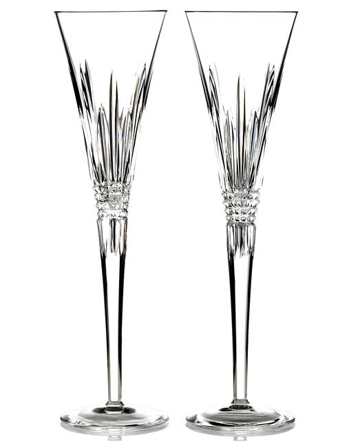 Waterford Artisan Engraved by Tom Brennan Lismore Diamond Toasting Flutes, Set of 2