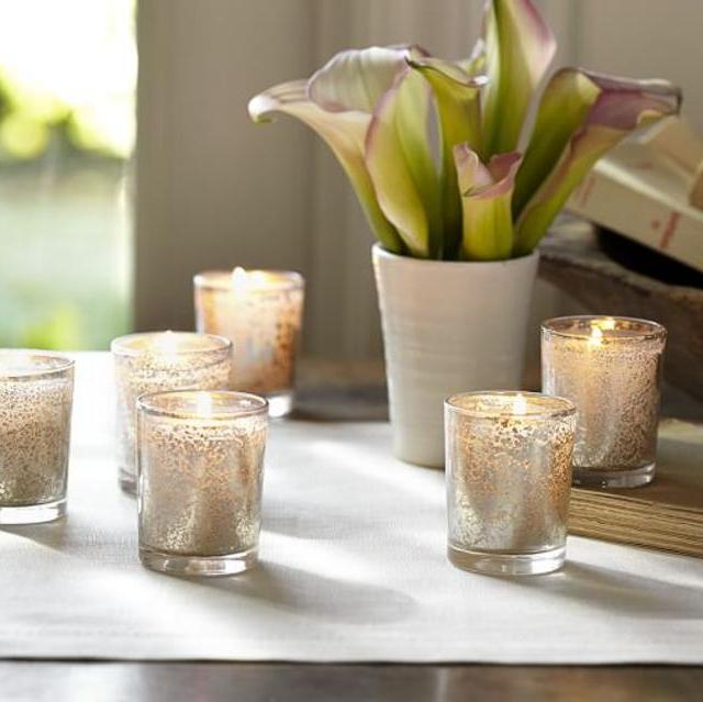 Filled Mercury Glass Votive Candle, Set of 6